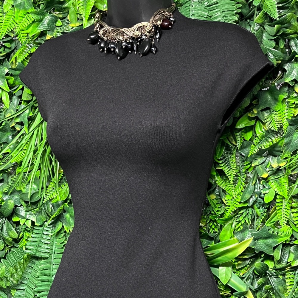 Zara Dress Small Black Cap Sleeve Bodycon Mini Mock Neck Stretch‎ Knit 3731 - Picture 6 of 8